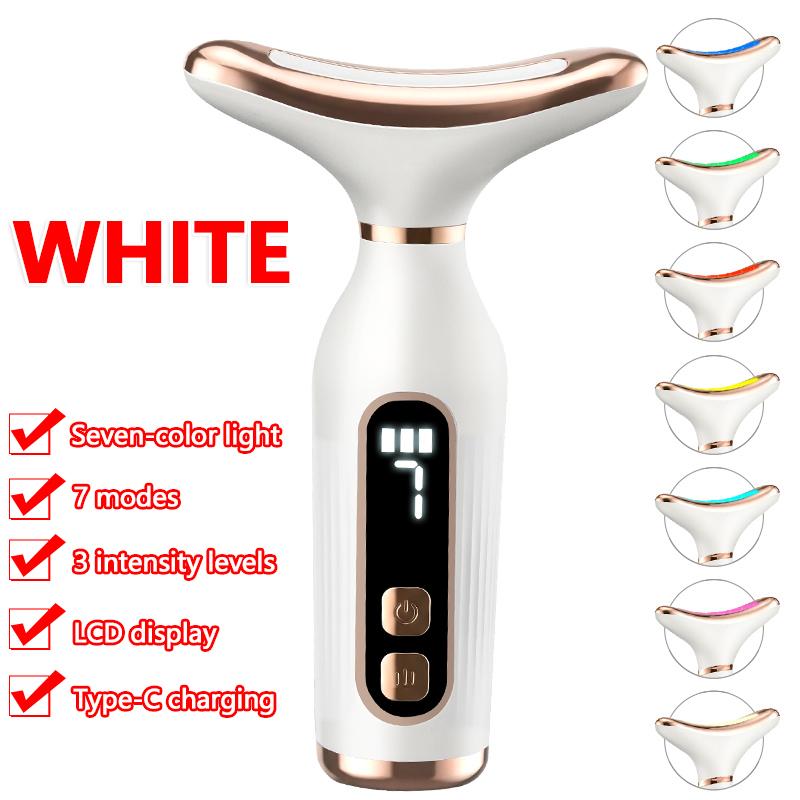

Portable 7 Colors LED Light Therapy Face Neck Massager 3 Gears Adjustable Gentle Vibration Anti Wrinkle Skin Tightening Lifting белый