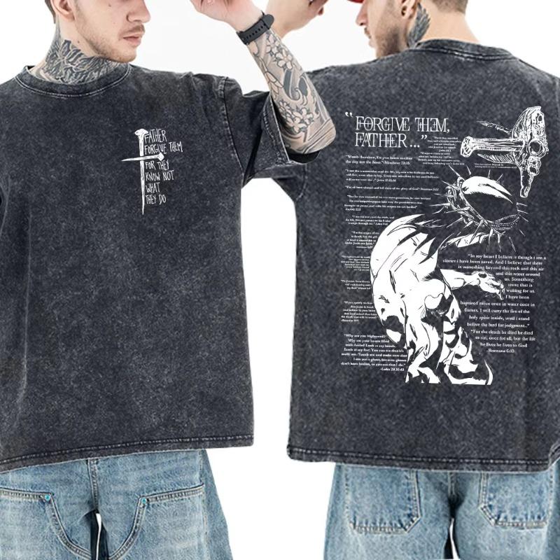 Gesù Cristiano Perdonali Padre Vintage Lavato T-shirt Uomo Donna Moda Gotica Oversize Maniche Corte T-shirt Streetwear