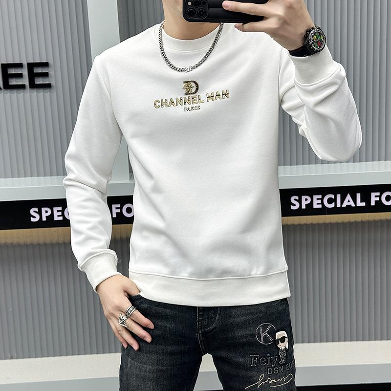 European High-End Embossed Men's Round Neck Sweatshirt - Autumn Trend Luxury Letter Print