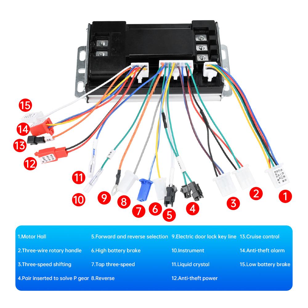 E-Scooter Brushless Motor Sine Wave Silent 3-Mode Drive Controller for E-Bike E-Tricycle E-Car Modification 48V-72V 500-3000W
