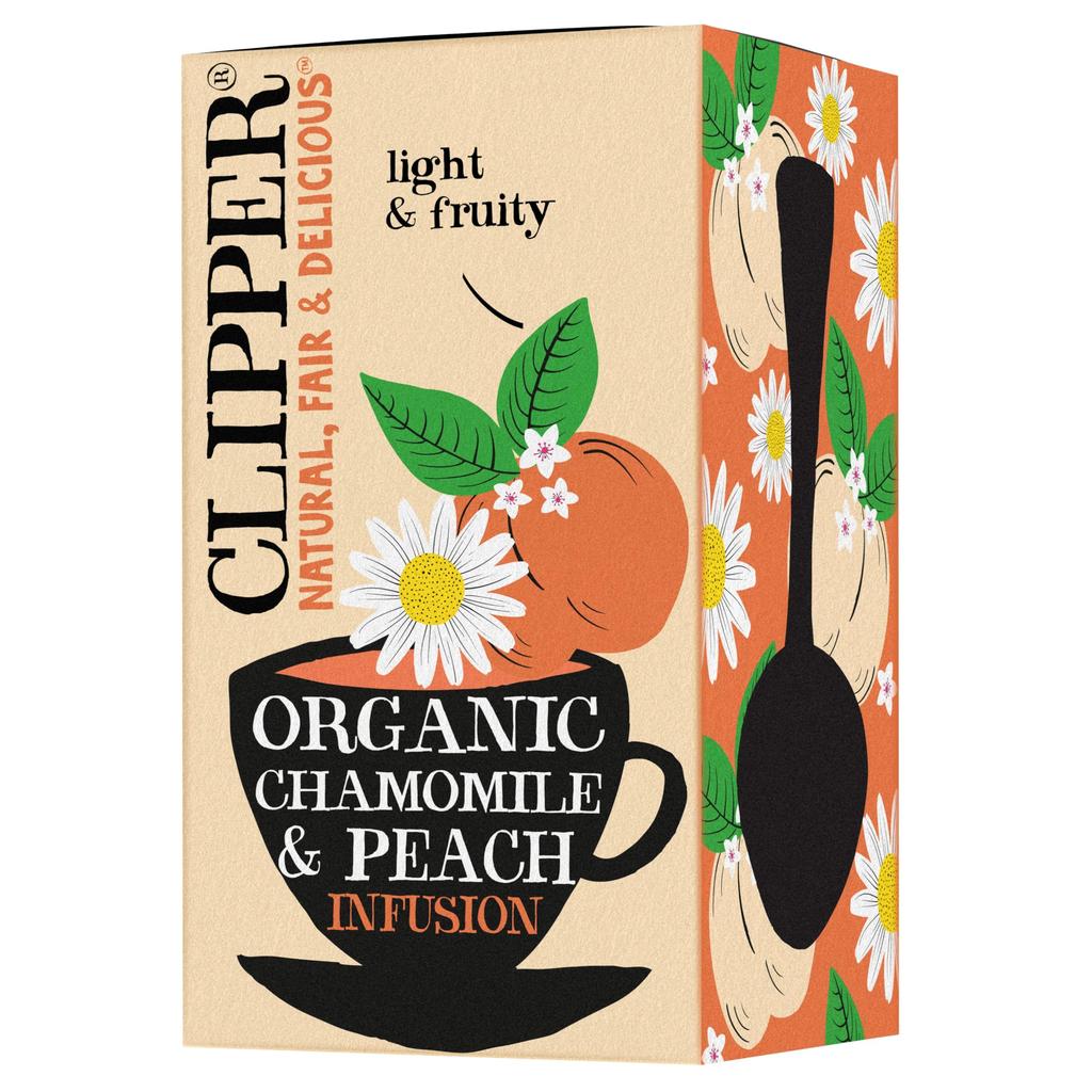 Clipper Tea Chamomile & Peach, 20 Tea Bags, British, Natural, Premium, Individually Wrapped