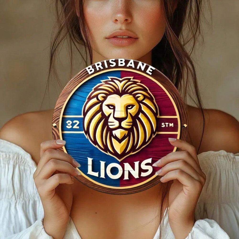 Brisbane Lions Wooden Plaque 7.8 Inch Round Wall Decor Sports Bar Office Gift 20x20