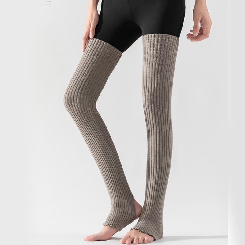 Calzettoni a costine a righe sopra il ginocchio senza piedi Scaldamuscoli lunghissimi con staffa Calze alte fino alla coscia per Donna Yoga