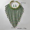 Afrikanisches Schmuckset Bohemian Retro Ethno Handgefertigt Holz Gewebt Perlen Statement Halskette und Ohrringe Damen Party Zubehör