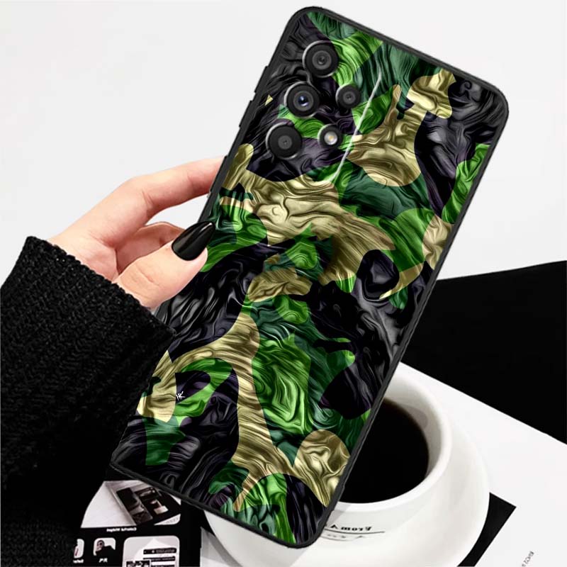 Creative Camouflage Pattern For Samsung A73 A72 A71 A55 A54 A53 A52 A51 A13 A22 A16 A15 A12 A14 A26 A07 5G Black Phone Case