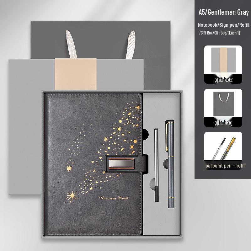 Set de regalo de cuaderno Star Double Line 2026: Libro de registro de reuniones de negocios y oficina de mayor grosor