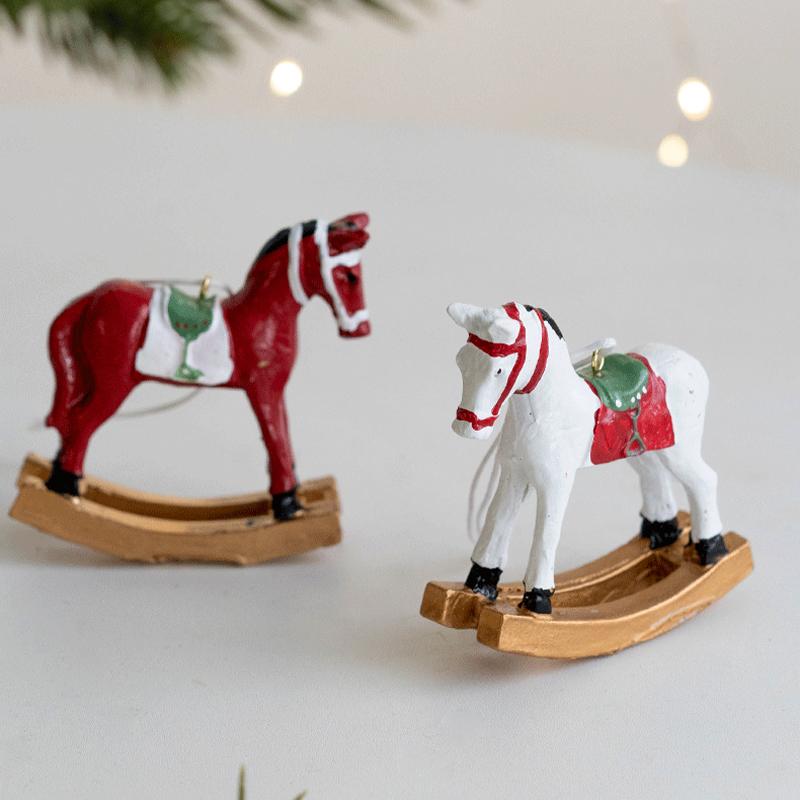 1PC Resin Rocking Horse Christmas Ornament Vintage Style for Tree Hanging Home Decor DIY Craft Collection Gift Decoration Home