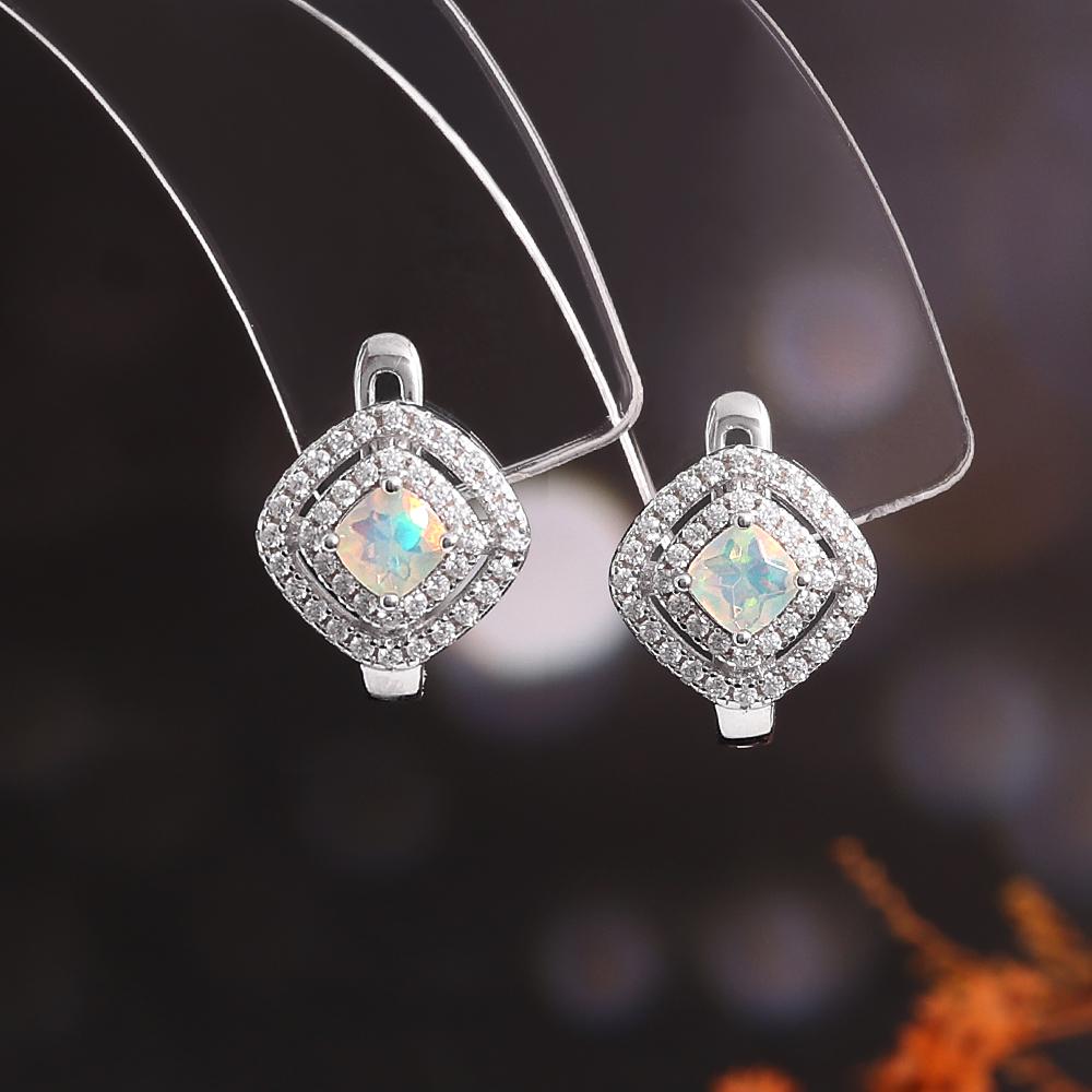 925 sterling silver earrings October Birthstone natural cushion 4.0mm Ethiopia Opal fine jewelry for women's Festival party wear