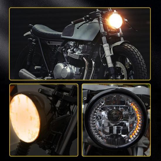 Universal 7" Motorcycle Headlamp With Turn Signal +Led Headlight Housing Bucket