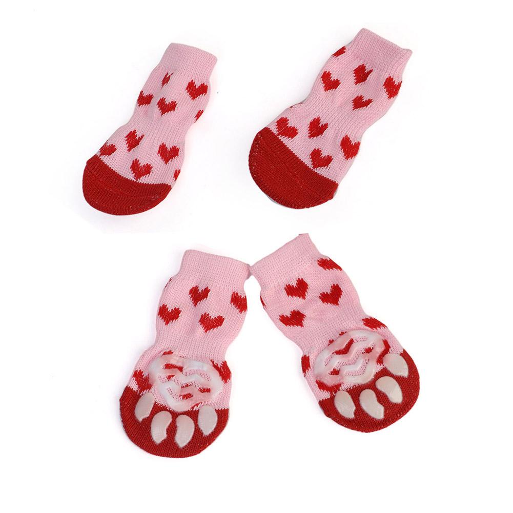 4Pcs Winter Knit Warm Socks for Small Dogs Thick Anti-Slip Pet Dog Socks Chihuahua Paw Protector Dog Booties Acssories S/M/L