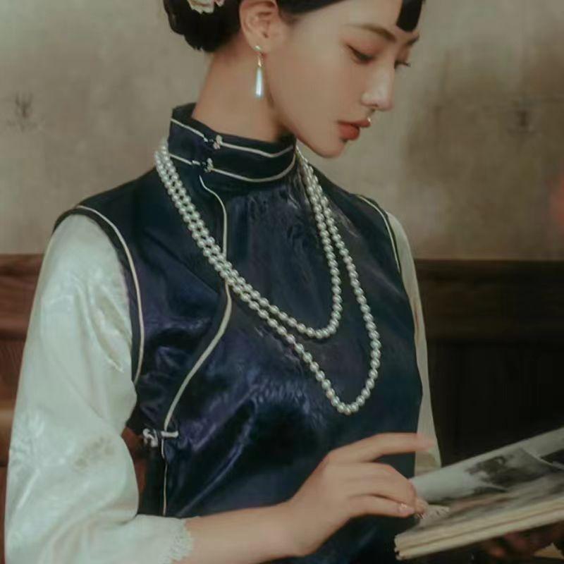 

Wind personality, high sense, multi-layered pearl necklace, women s fashion retro sweater chain, collarbone chain