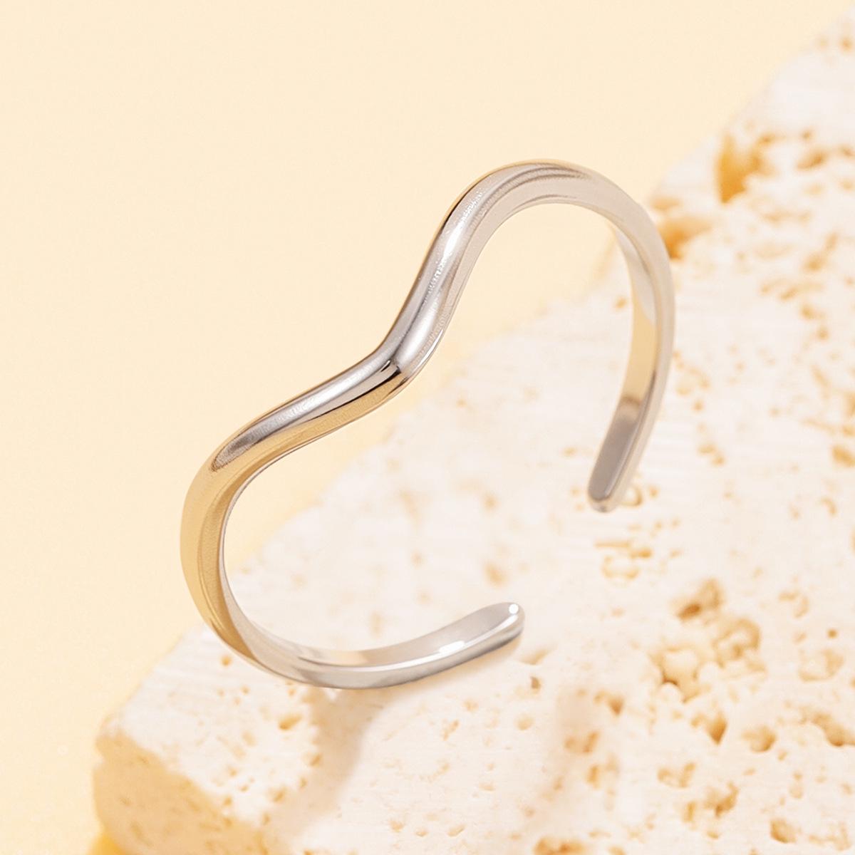 Minimalist Geometric Stainless Steel Open Band Ring - Cold Tone Style