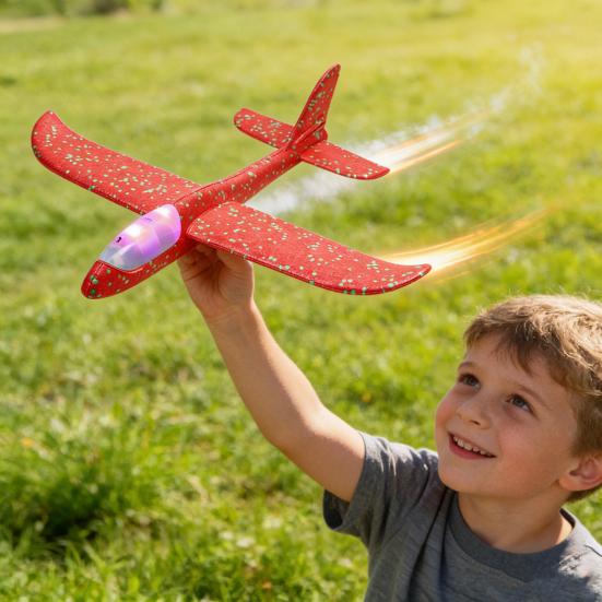 Large Foam Glider with LED Lights EPP Hand Throw Airplane Toy for Kids Outdoor Flying Toy for Boys Girls Crash-Resistant Outdoor Play Gift for