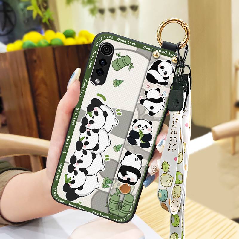 Shockproof Wrist Strap Phone Case For LG Velvet 4G/5G Silicone Soft case Durable Kickstand Cartoon Lanyard Panda Ring
