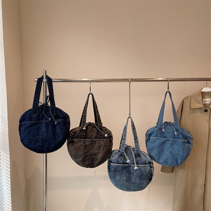 Runde Jeans-Tasche mit Schleife für Damen Streetwear Mode Große Kapazität Lässige Geldbörse