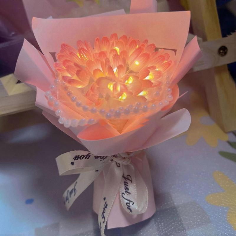 1 Set DIY Tulip Bouquet Handmade LED Artificial Flower Decoration DIY Luminous Desktop Ornament
