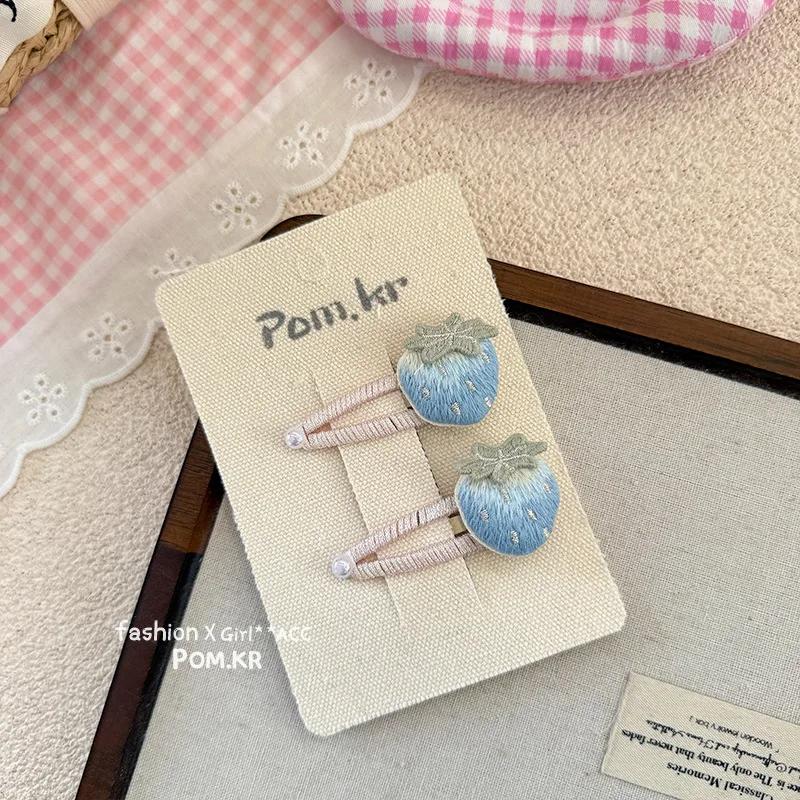2pcs Retro Fashion Hair Clip for Kids Girl Kawaii Hair Pin Embroidery Sweet Strawberry Bang Side Clip Cute Hair Accessories