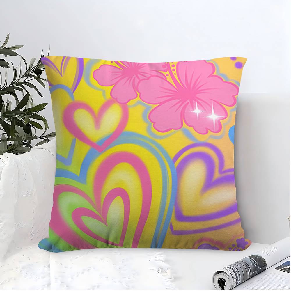 Airbrushed Hearts Y2K Indie Kid Pillow Cushion Cover Pillowcase Living Room Sofa Home Decor