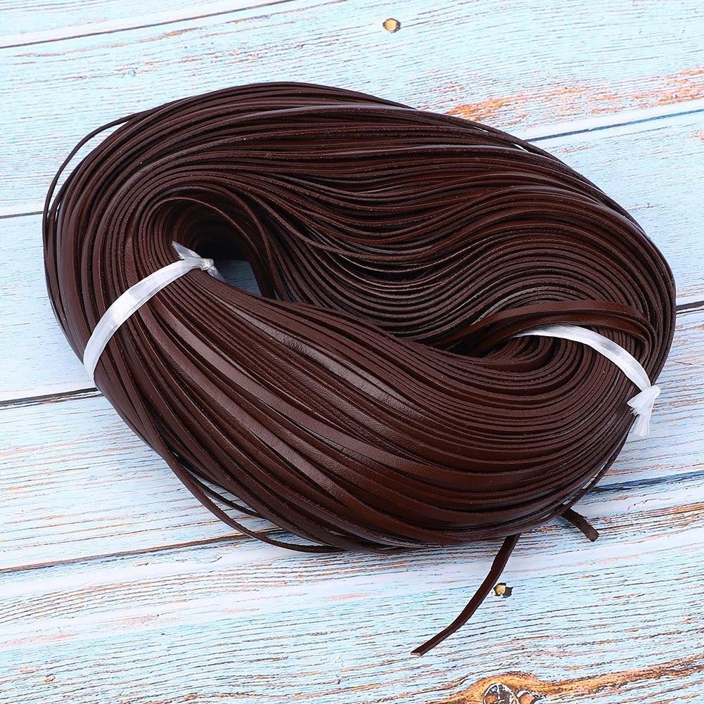 Manual DIY Flat Leather Cord 100m Long Braided First Layer Leather Crafted CordDeep Coffee