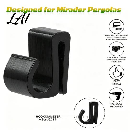 Eave Light Cord Holders Outdoor String Clips Black Plastic Organize Hooks Pergola Lighting Fasteners Weather Resistant Snap-on for Garden