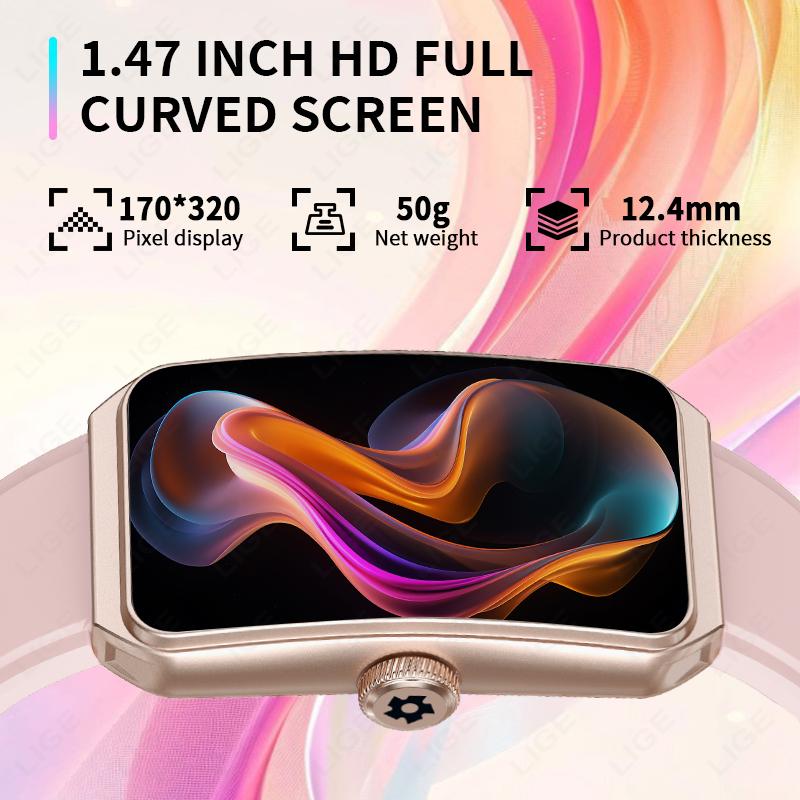 1.47" 3D Curved Screen BT Call Music Smart Watch IP68 Waterproof Heart Rate Blood Oxygen Women Smartwatch 100+ Watch Face