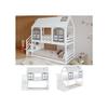 Lit superposé - MUVOE - 90x200 cm - Pin + MDF - Blanc + Gris - Avec toit et fenêtres