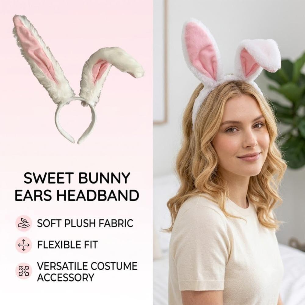 Bunny Ears Headband, Soft-Touch Easter Headband for Themed Party Birthday Costume, Cute and Quirky Cosplay Headwear