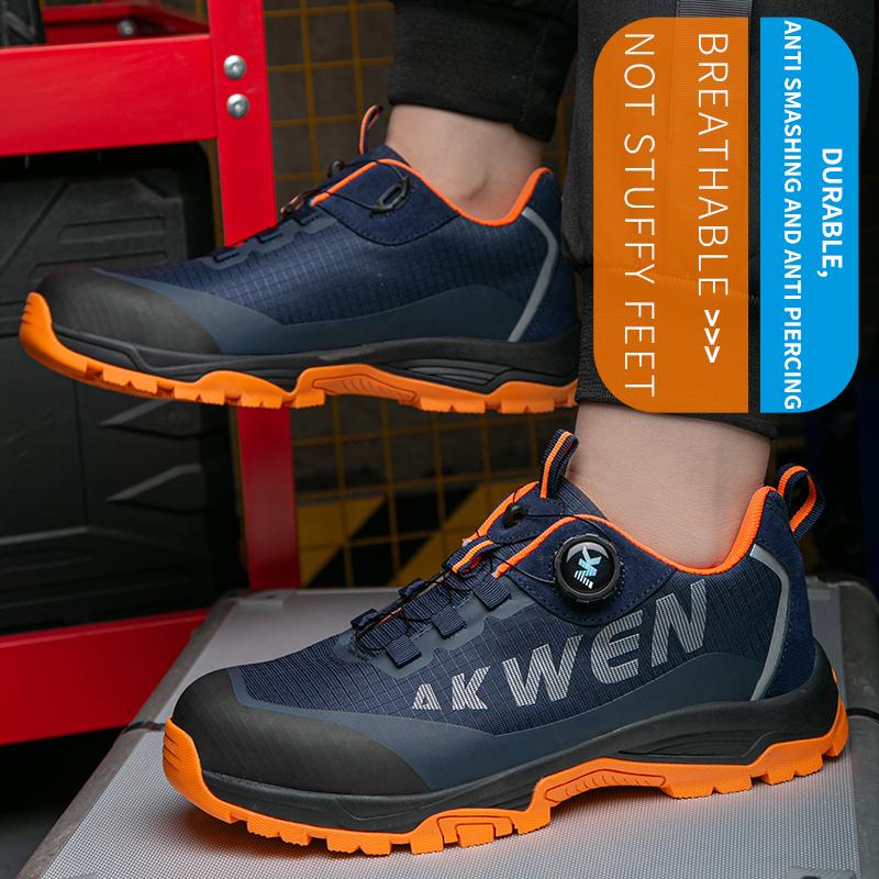 NYA Säkerhetsstövlar med roterande spänne för män Arbetssneakers Damstövlar Andningsbara Stålhätteskor Säkerhet Punkteringssäkra Herrstövlar