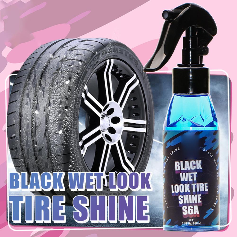 Black Wet Look Tire Shine Dressing -Automotive Clear Coat Tire Dressing Spray For Glossy Wet Tire Look, Vinyl & Plastic F0T0