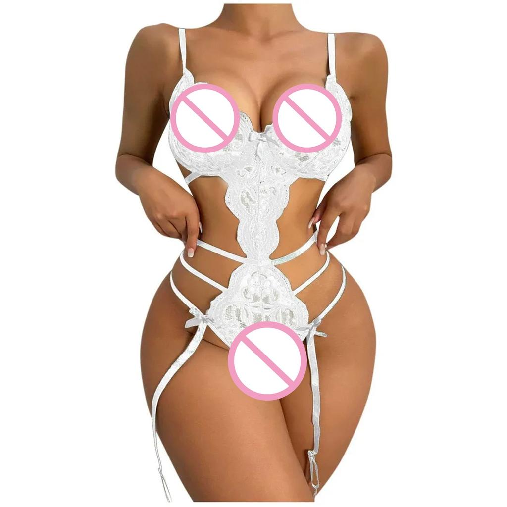 Ladies Erotic Lingerie Sexy Strap Lace Hollow Set Without Steel Rings