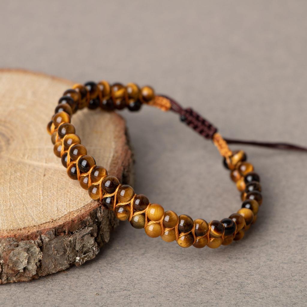 Tigerauge 4 mm zweireihiges Natursteinarmband
