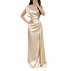 Damen Satin Drapierter Halsausschnitt Ärmellos Maxikleid Raffung an der Taille Bodycon Elegant Bodenlang Abendkleid Formelles Hochzeits-Cocktailparty-Bankettkleid