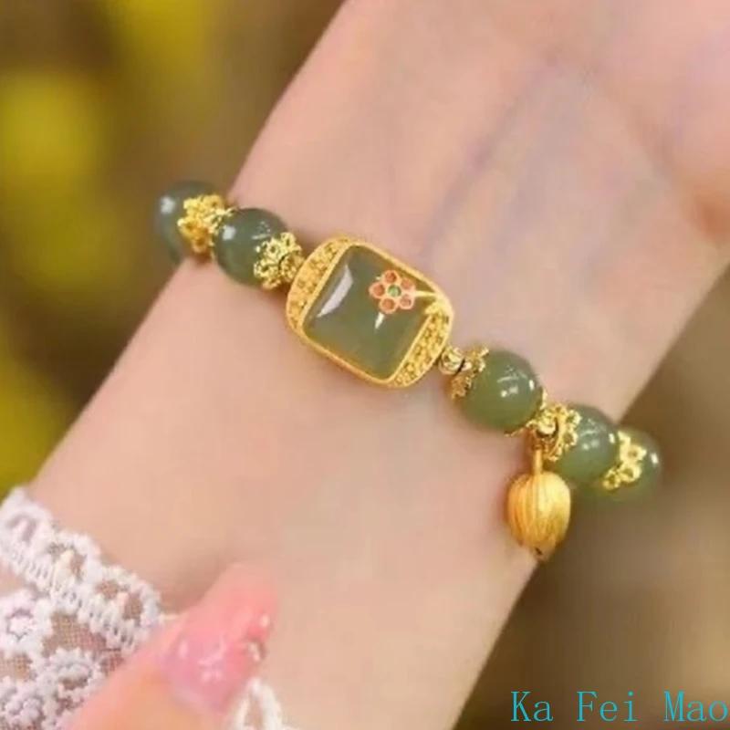 Přírodní Hetian Jade náramek čtvercový cukr lotosový náramek Vynikající elegantní retro čínský styl Sexy mladé dívky módní šperky