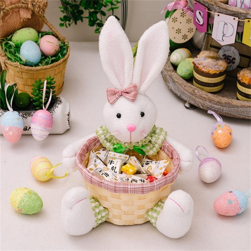 Candy Basket with Lovely Rabbit Pattern Holiday Decoration Perfect Gift Box for Easter Celebrations Candy Storage Hamper