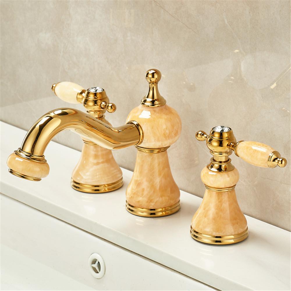 Messing Marmor Badezimmerarmatur Gold Waschtischarmatur weitverbreitet Roségold Armatur Luxus Waschtischmischer Heiß Kalt Duschraum Waschbeckenarmatur
