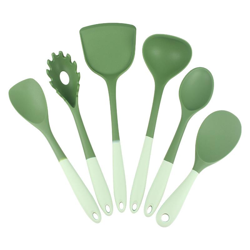 6Piece Silicone Kitchen Utensil Set Chinese Spatula Soup Ladle Slotted Turner Pasta Spoon Salad Honey Scrapers for Non