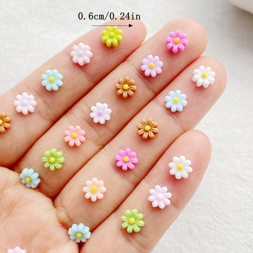 200Pcs color Resin Mini daisy flowers Flatback Flower Rhinestone Gem Scrapbook Wedding Ornament Applique Crafts DIY Nail Art