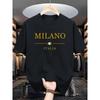 Men's summer 100 cotton fashionable casual loose plus size MILANO ITALIA pattern printed sports round neck short sleeved T-shirt