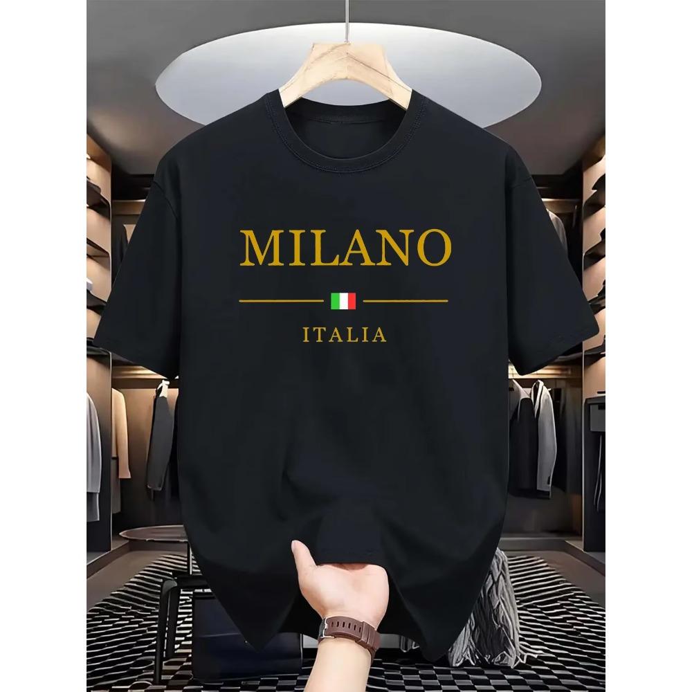 Men's summer 100 cotton fashionable casual loose plus size MILANO ITALIA pattern printed sports round neck short sleeved T-shirt