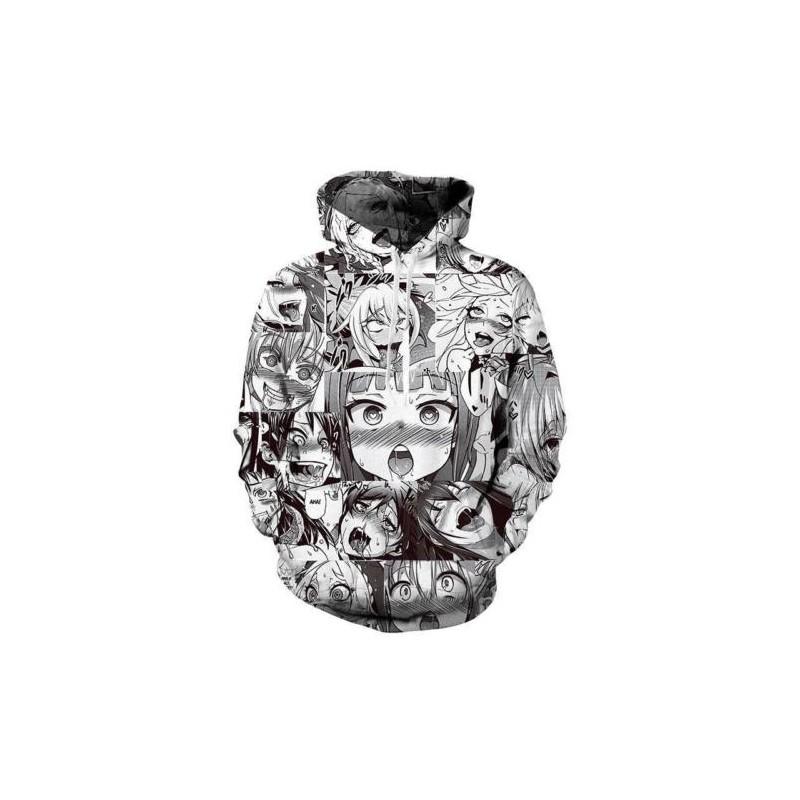Ahegao Anime Face Hoodie And Pants Creative 3d Printed Jogger Suit For Men And Women