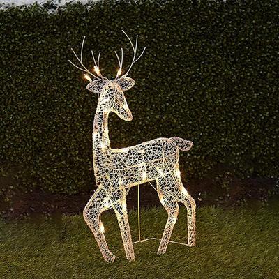 Lighted Deer Christmas Decorations White Glittered Doe Fawn and Reindeer Lighted Outdoor Decor, Xmas Holiday Decoration for Yard