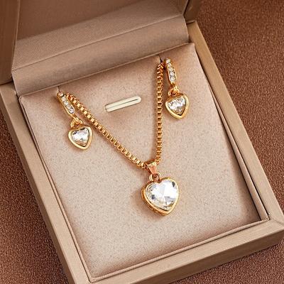 Fashion Heart Pendant Earrings Necklace Set