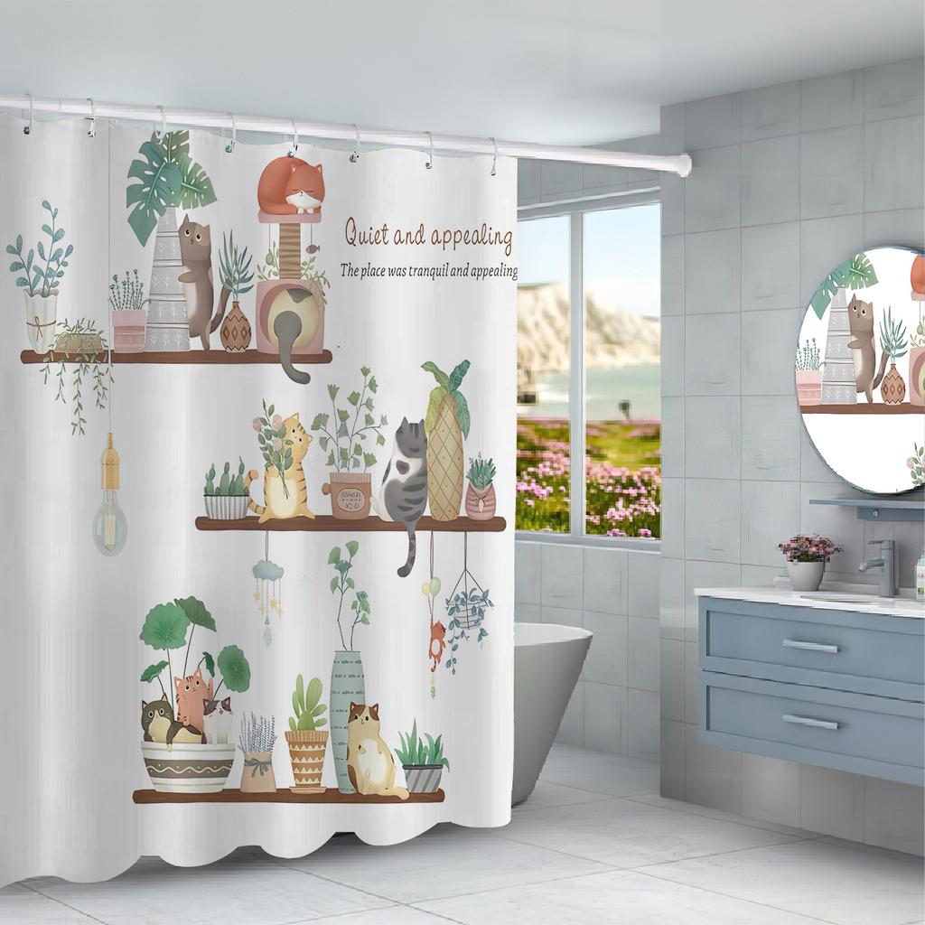 JINRUN Badezimmer verdickter wasserdichter Vorhang, schimmelfester Duschvorhang, Duschtrennwand-Vorhang, Duschvorhang, Badezimmer-Vorhang, kostenlose Perforation
