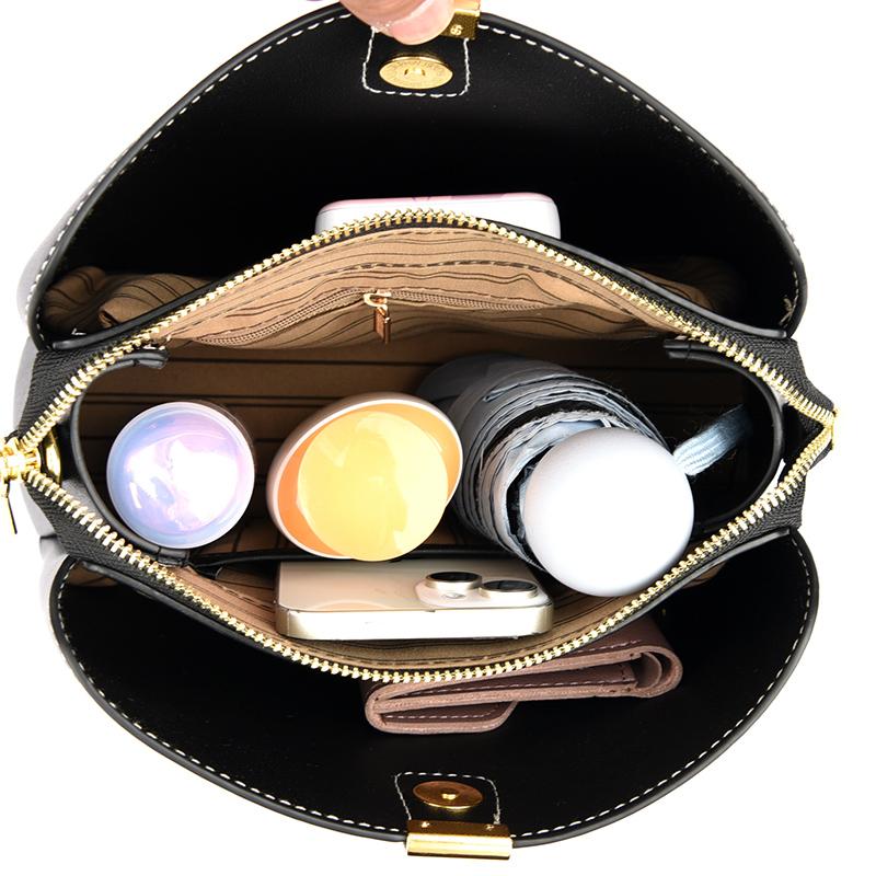 New Retro Large Capacity Women Shoulder Bag Solid Color PU Leather Crossbody Bag Female Casual Bucket Designer Messenger Handbag