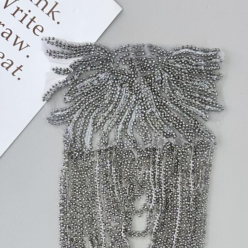 1Pc Long Tassel Chain Sequin Shoulder Ornaments Wedding Dress Performance Clothing Fashion Shoulder Boards Embroidery Patch