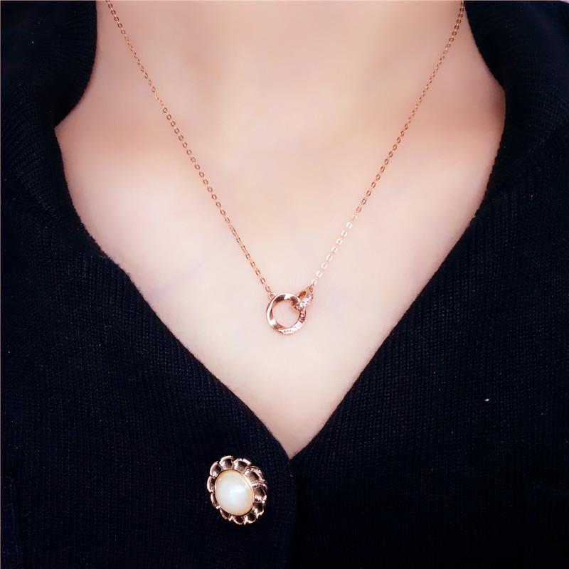 Purple Gold Double Ring Interlocking Necklace Fashion Rose Gold Plated Mobius Collarbone Chain Women