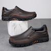 Men's Large Slip-On Leather Shoes: Breathable, Soft Sole, Anti-Slip Casual Comfort for Middle-Aged Dads
