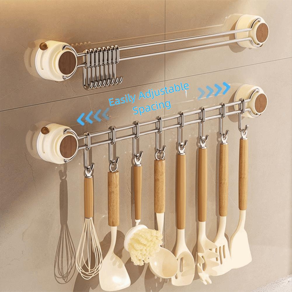 Sliding Suction Cup Kitchen Hook 8 Hooks Flatware Storage Rack Wall Mounted Utensil Holder  Cabinet