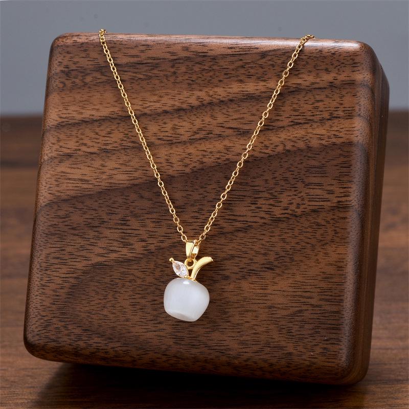 

Благоприятное ожерелье с бриллиантом и камнем «кошачий глаз» из яблочного камня: Роскошное рождественское ожерелье, титановая сталь, не выцветающая цепочка на ключицу для женщин белый/золотой