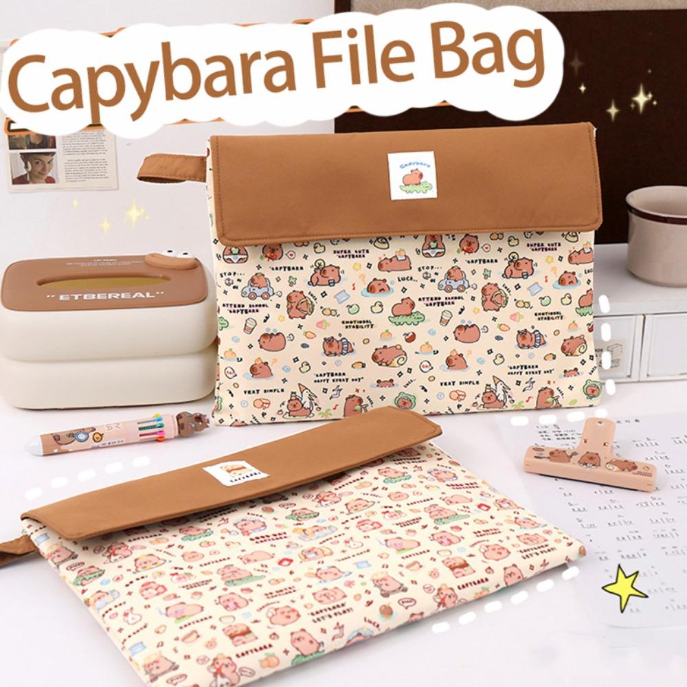Multifunction Capybara File Bag Washable Fabric Cartoon Paper Storage Bag  Makeup Bags